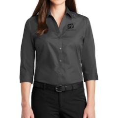 Port Authority® Ladies 3/4-Sleeve Carefree Poplin Shirt - 8360-Graphite-1-LW102GraphiteModelFront2-1200W