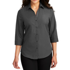 Port Authority® Ladies 3/4-Sleeve Carefree Poplin Shirt - 8360-Graphite-1-LW102GraphiteModelFront3-1200W