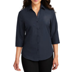 Port Authority® Ladies 3/4-Sleeve Carefree Poplin Shirt - 8360-RiverBlNv-1-LW102RiverBlNvModelFront3-1200W