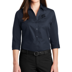 Port Authority® Ladies 3/4-Sleeve Carefree Poplin Shirt - 8360-RiverBlueNvy-1-LW102RiverBlueNvyModelFront2-1200W