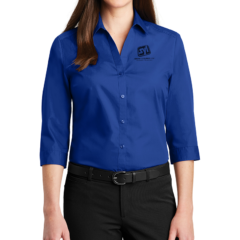 Port Authority® Ladies 3/4-Sleeve Carefree Poplin Shirt - 8360-TrueRoyal-1-LW102TrueRoyalModelFront2-1200W