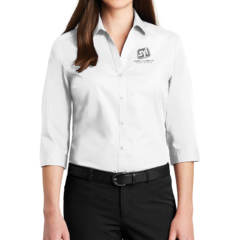 Port Authority® Ladies 3/4-Sleeve Carefree Poplin Shirt - 8360-White-1-LW102WhiteModelFront2-1200W