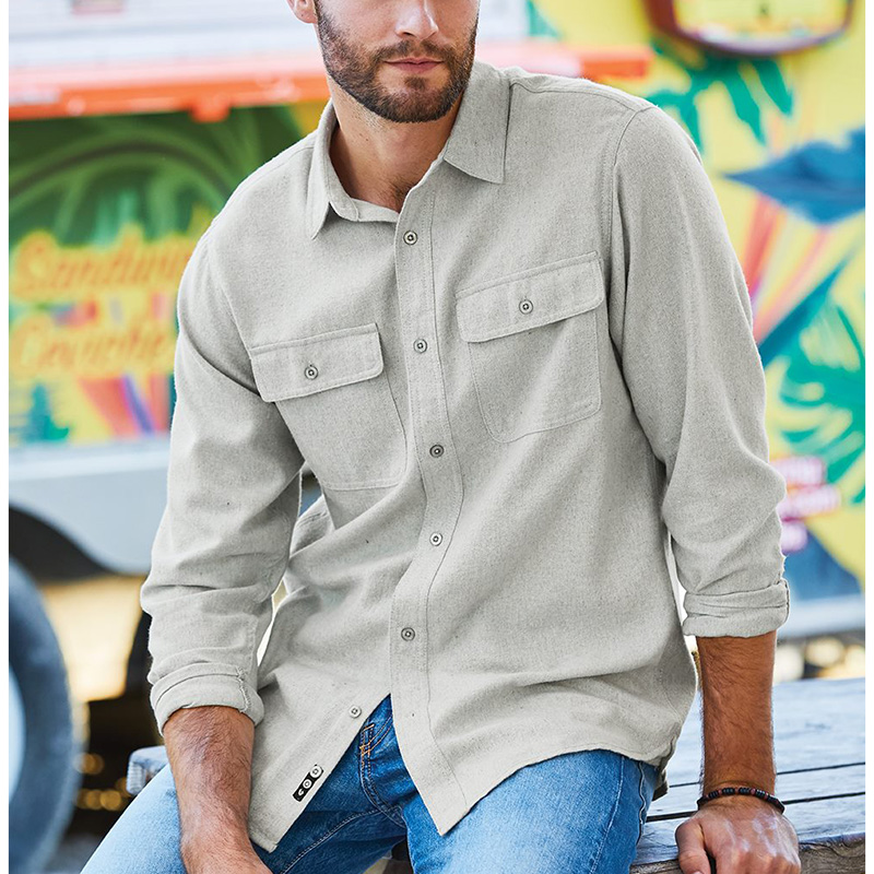 Burnside Long Sleeve Solid Flannel Shirt - 3316_fl