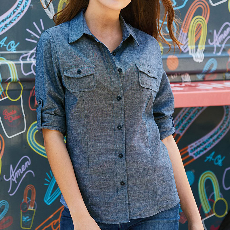 Burnside Women’s Long Sleeve Chambray Shirt - 3319_fl