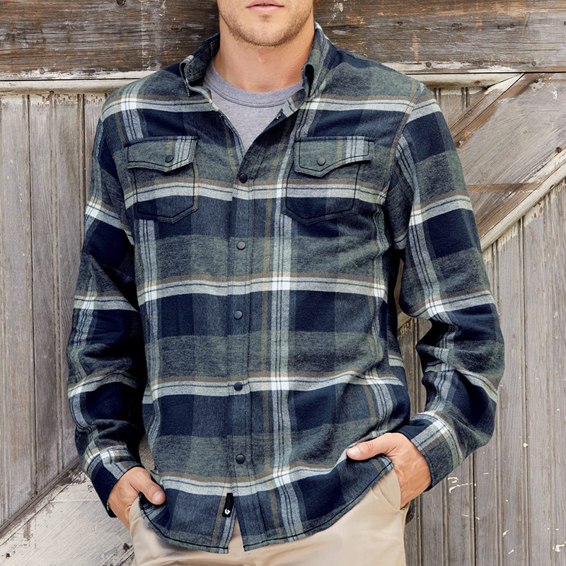 Burnside Snap Front Long Sleeve Plaid Flannel Shirt - 5623_fl