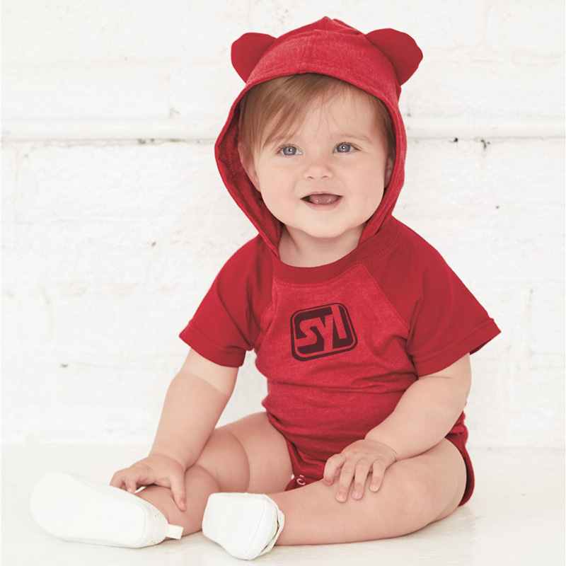 Rabbit Skins Fine Jersey Infant Short Sleeve Raglan Bodysuit with Hood & Ears - 6975_fl