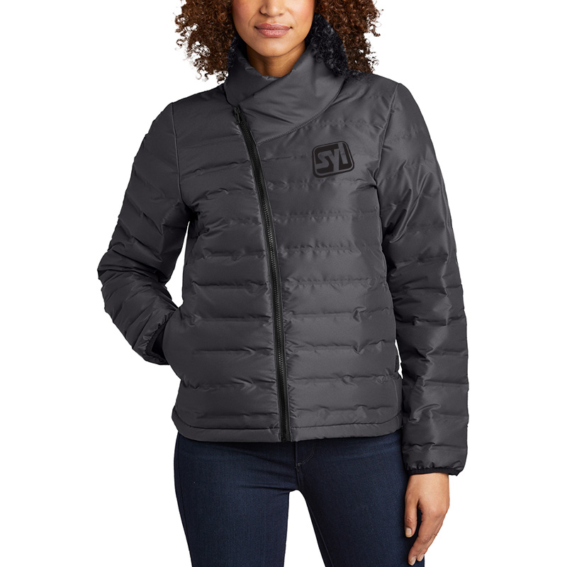 OGIO® Ladies Street Puffy Full-Zip Jacket - 10562-TarmacGrey-1-LOG753TarmacGreyModelFront-1200W