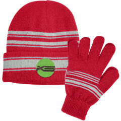 Cuff Beanie and Gloves Set - 1143_REDGRA_Embroidery