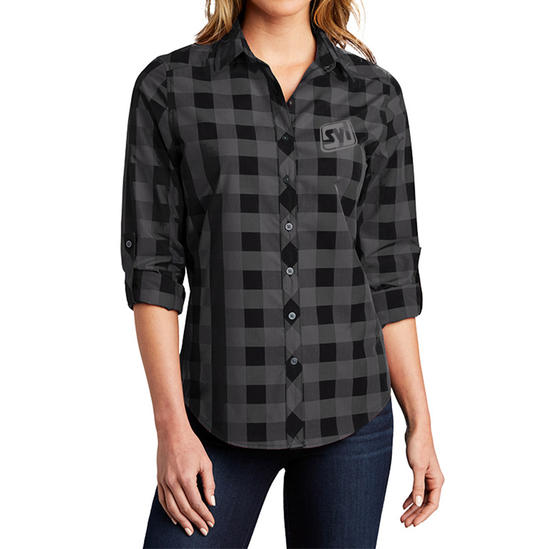 Port Authority® Ladies Everyday Plaid Shirt - LW670_black_model_front