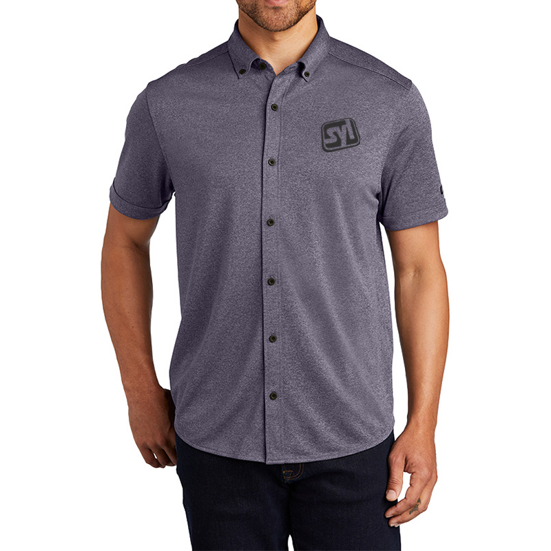 OGIO® Gravitate Full-Button Polo - OG141_navyheather_model_front