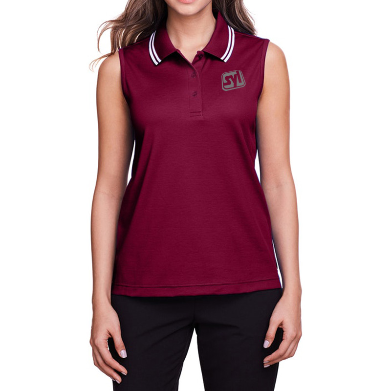 Devon & Jones Ladies’ CrownLux Performance™ Plaited Tipped Sleeveless Polo - burgundy