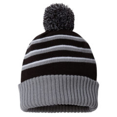 Richardson Stripe Pom Beanie with Cuff - 90750_f_fl