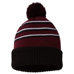 Richardson Stripe Pom Beanie with Cuff - 90754_f_fl