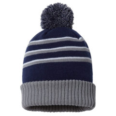 Richardson Stripe Pom Beanie with Cuff - 90756_f_fl