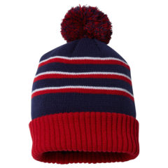 Richardson Stripe Pom Beanie with Cuff - 90757_f_fl