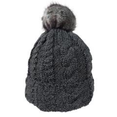 Beanie with Faux Fur Pom and Plush Lining - beaniewfauxpomplushliningcharcoal