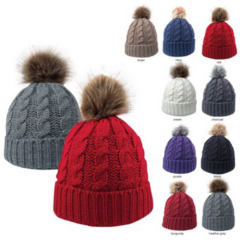 Cable Knit Beanie with Faux Fur Pom - cableknitbeaniewfauxfurpomgroup