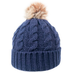 Cable Knit Beanie with Faux Fur Pom - cableknitbeaniewfauxfurpomnavy