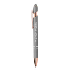 Ellipse Softy Rose Gold Trim Metallic Pen with Stylus - moi-silver-cool-gray-6