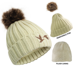 Cable Knit Beanie With Removable Pom - removeablepombeaniecream