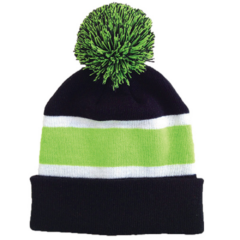 Striped Beanie with Pom - stripedbeaniewpomblacklimewhite