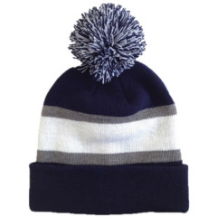 Striped Beanie with Pom - stripedbeaniewpomnavywhitegrey