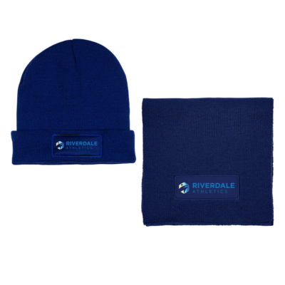 Acrylic Knit Scarf and Beanie with Patch Set