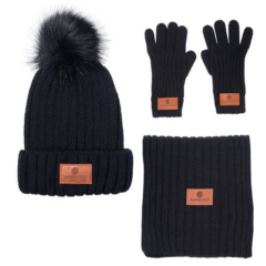 Leeman™ 3-Piece Rib Knit Fure Pom Winter Set - Leeman 3-Piece Rib Knit Fur Pom Winter Set 8211 Black