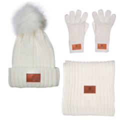 Leeman™ 3-Piece Rib Knit Fure Pom Winter Set - Leeman 3-Piece Rib Knit Fur Pom Winter Set 8211 Cream