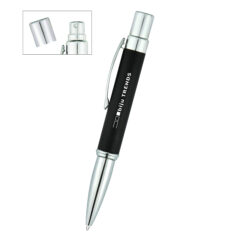 Aluminum Refillable Spray Bottle with Pen - 10102_BLK_Silkscreen