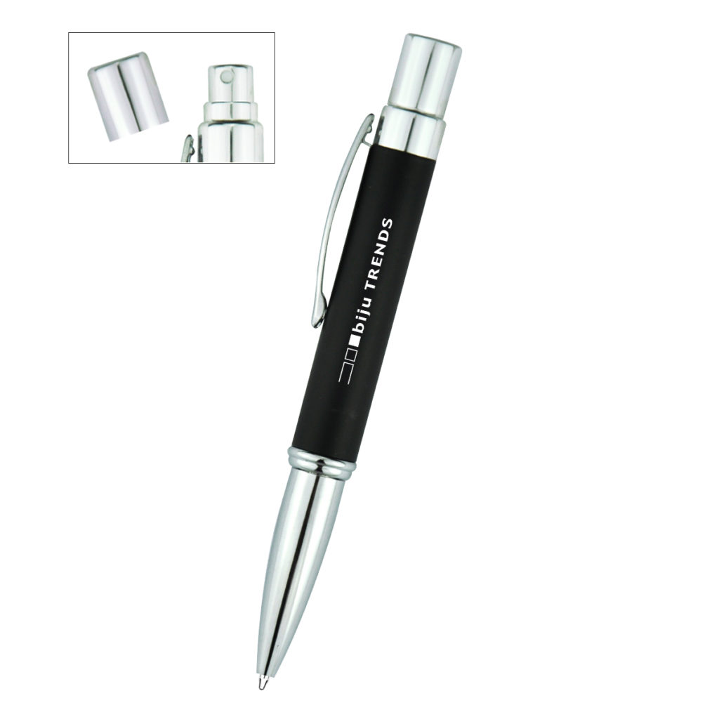 Aluminum Sanitizer Spray Bottle with Pen - 10102_BLK_Silkscreen