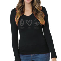 Bayside Women’s USA Made Long Sleeve Deep V-Neck Tee - 4813_fl