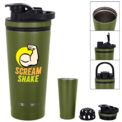 Stainless Steel Ice Shaker Bottle – 26 oz - 5568_ARMY_Colorbritedrinkware