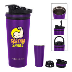 Stainless Steel Ice Shaker Bottle – 26 oz - 5568_PUR_Colorbritedrinkware