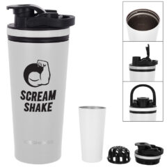Ice Shaker Stainless Steel Bottle – 26 oz - 5568_WHT_Horizontal_Silkscreen