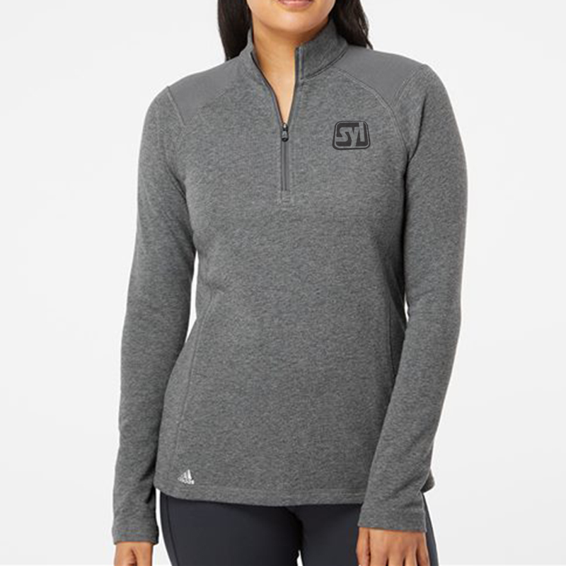Adidas Women’s Heathered Quarter Zip Pullover with Colorblocked Shoulders - 7688_fm