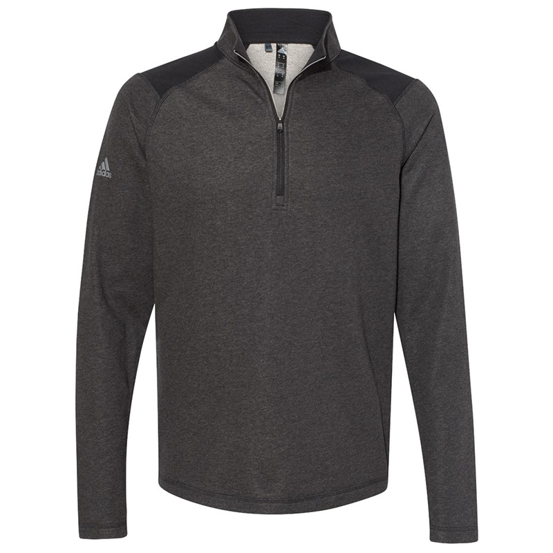 Adidas Heathered Quarter Zip Pullover with Colorblocked Shoulders ...