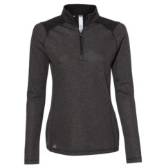 Adidas Women’s Heathered Quarter Zip Pullover with Colorblocked Shoulders - black
