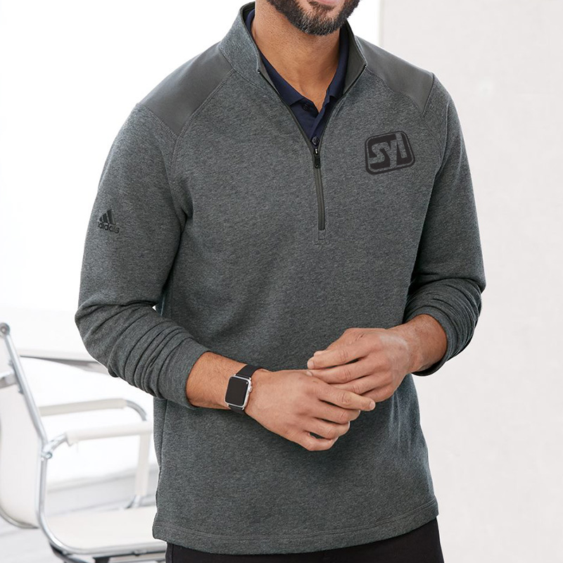 Adidas Heathered Quarter Zip Pullover with Colorblocked Shoulders - main