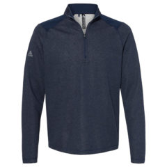 Adidas Heathered Quarter Zip Pullover with Colorblocked Shoulders - navy