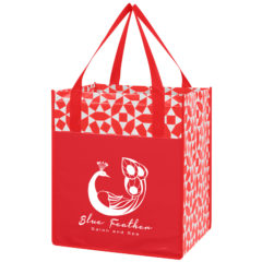 Geometric Non-Woven Shopping Tote Bag - 3398_RED_Silkscreen