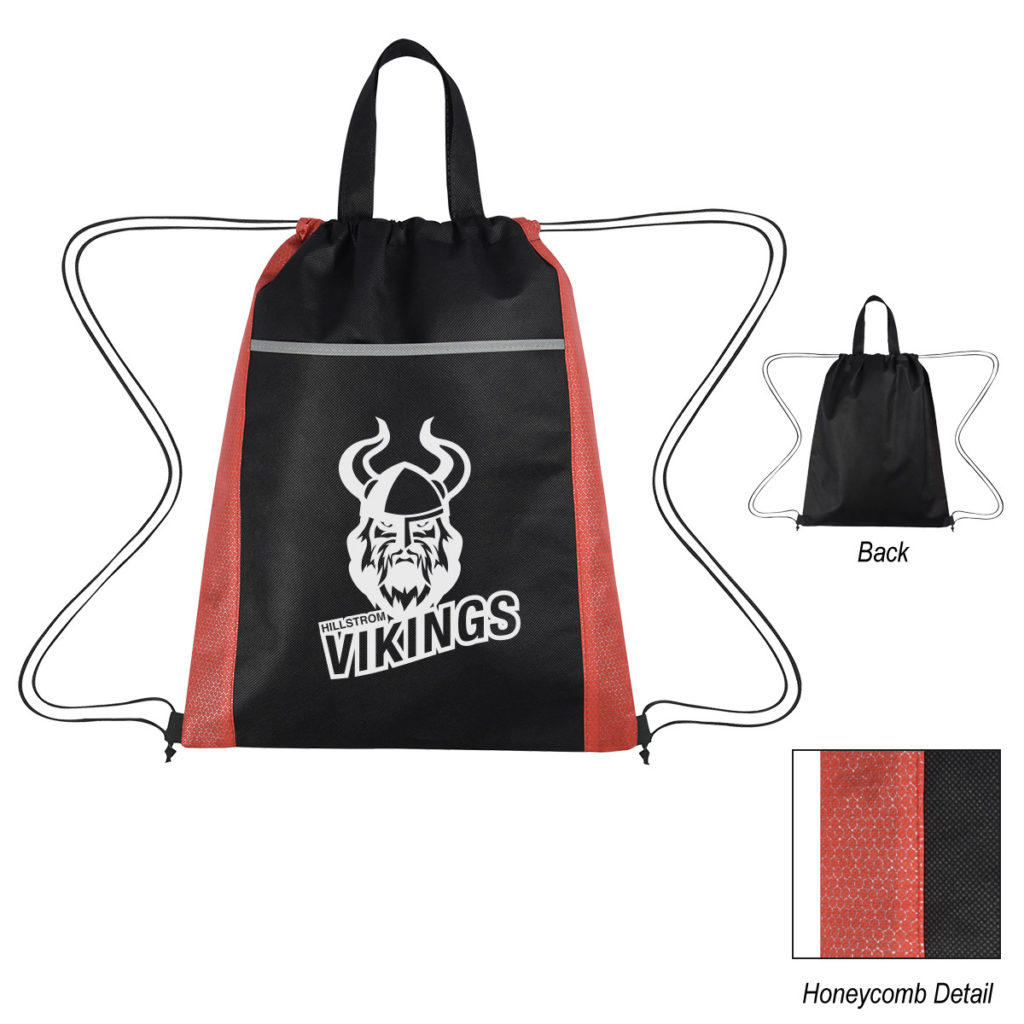 Honeycomb Non-Woven Drawstring Bag - 3659_RED_Silkscreen