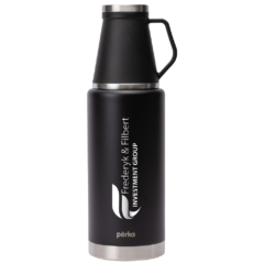 Perka® Rover 51 oz. Double Wall, Stainless Steel Growler with Cup - PerkaRover51ozDoubleWallStainlessSteelGrowlerwCupblack