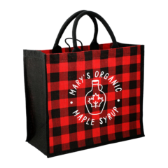 Buffalo Plaid Printed Jute Tote - Buffalo Plaid Printed Jute Tote 8211 red
