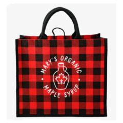 Buffalo Plaid Printed Jute Tote - red