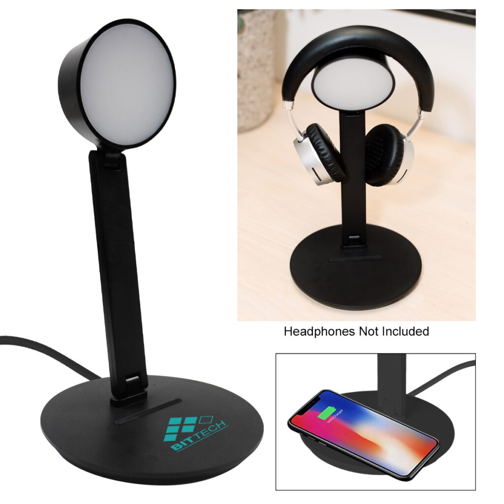 Vanity Light Wireless Charger with Headphone Stand - 25022_BLK_Silkscreen