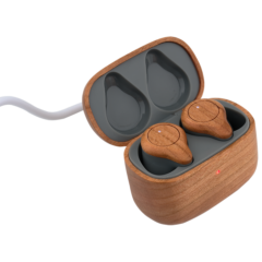 Cherry Wood TWS Wireless Earbuds and Charger Case - EL204_ANGLE_CHARGING_1628180077275
