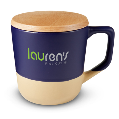 Boston Ceramic Mug with Wood Lid 8211 165 oz 8211 Cobalt Blue