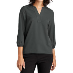 MERCER+METTLE™ Women’s Stretch Crepe 3/4-Sleeve Blouse - 22295-AnchorGrey-1-MM2011AnchorGreyModelFront-1200W