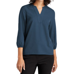 MERCER+METTLE™ Women’s Stretch Crepe 3/4-Sleeve Blouse - 22295-InsBlue-1-MM2011InsBlueModelFront-1200W